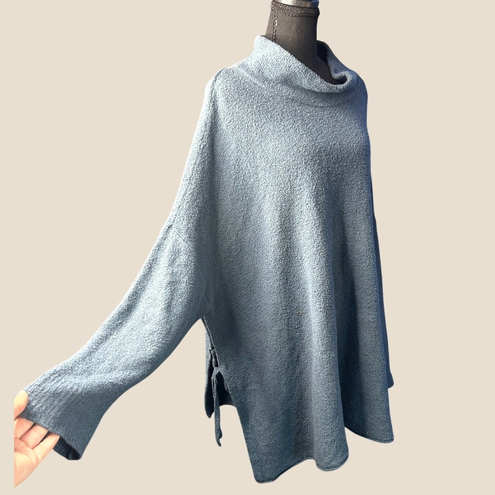 J Jill Women Teal Side Tie Oversized Tunic Sweater One Size Lagenlook Minimalist - Picture 4 of 11